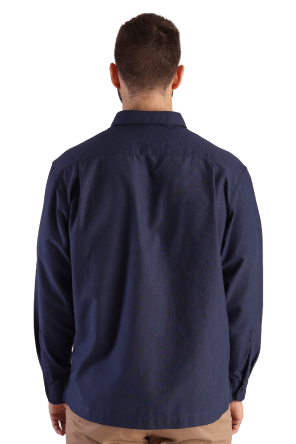 Guayabera Con Alforzas Manga Larga Bordado Color Azul Marino Para Hombre